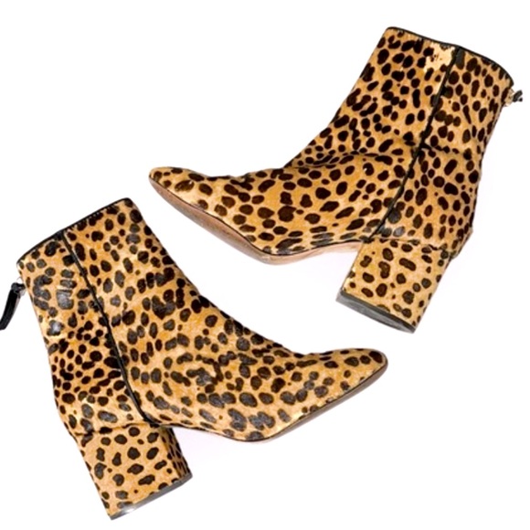 J Crew Sadie Leopard Calfskin Leather Heeled Ankle Boots 7.5 - Picture 5 of 14